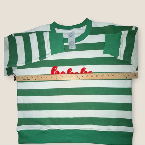 Merry Moments Ho Ho Ho Christmas Sweatshirt Green Striped Size L Holiday - Picture 3 of 6